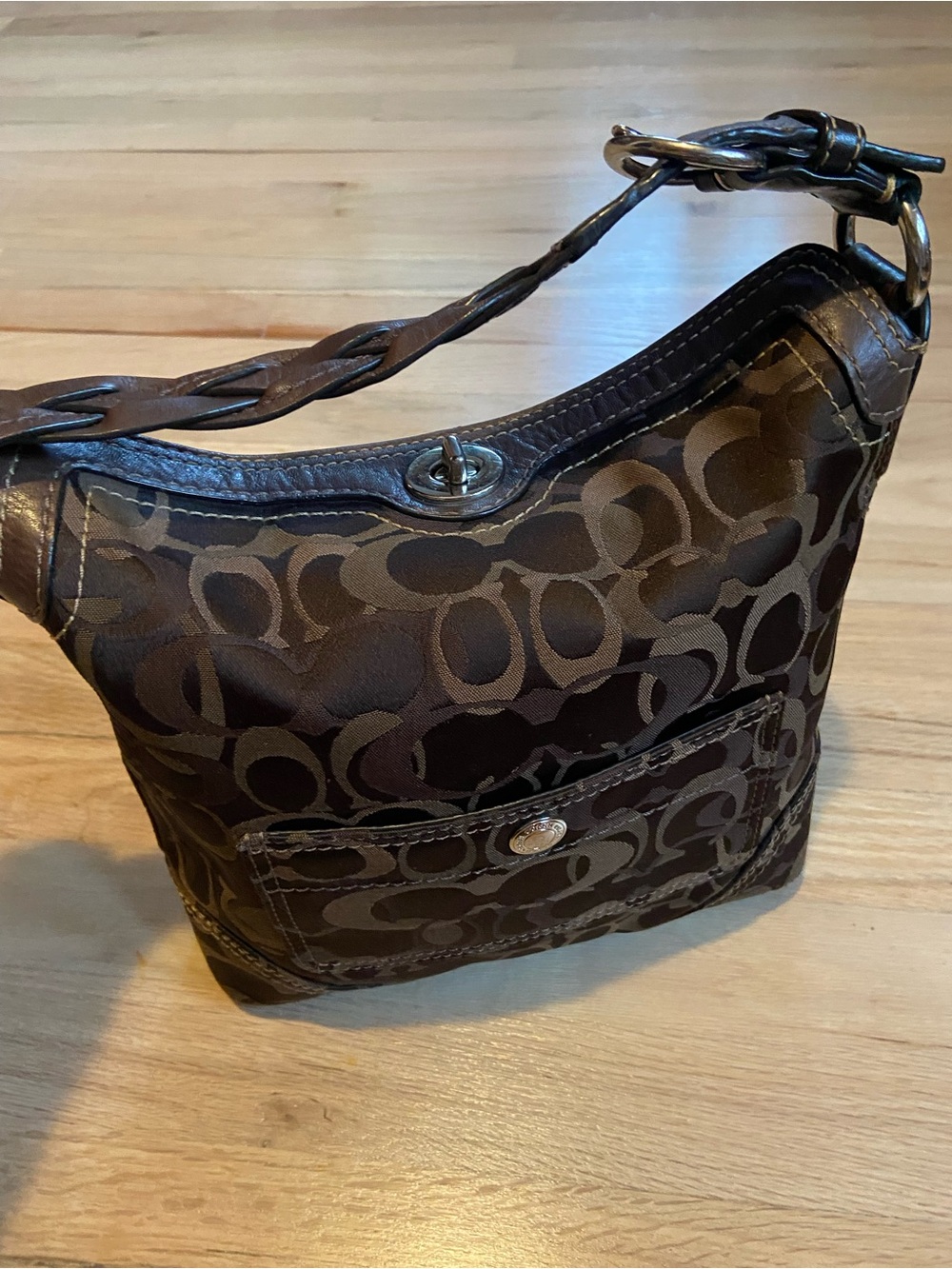 Coach Chelsea Signature Optic hobo bag in dark brown Canvas turn off